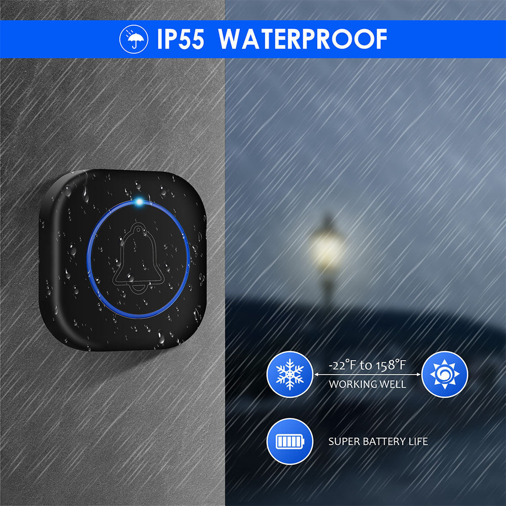 Techsuit - Premium Wireless Doorbell Buzzzly (SU1) - Waterproof, 38 Unique Tune, 4 Volume Levels, 5 Modes Music/Flash - 