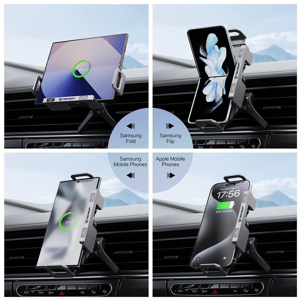 Techsuit - Premium Car Holder with Wireless Charging ModoDock (SW1) - for Air Vent, 90° Intelligent Rotation, 15W - Blac