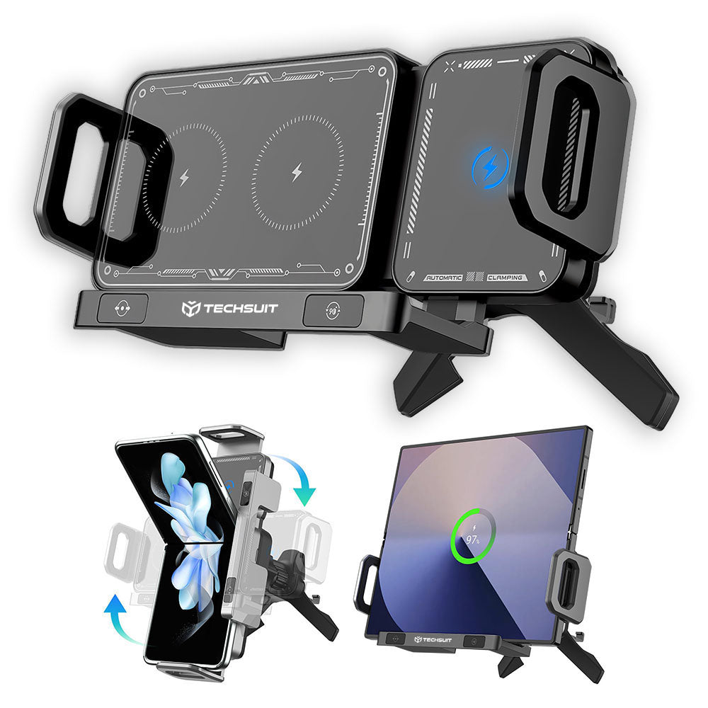 Techsuit - Premium Car Holder with Wireless Charging ModoDock (SW1) - for Air Vent, 90° Intelligent Rotation, 15W - Blac