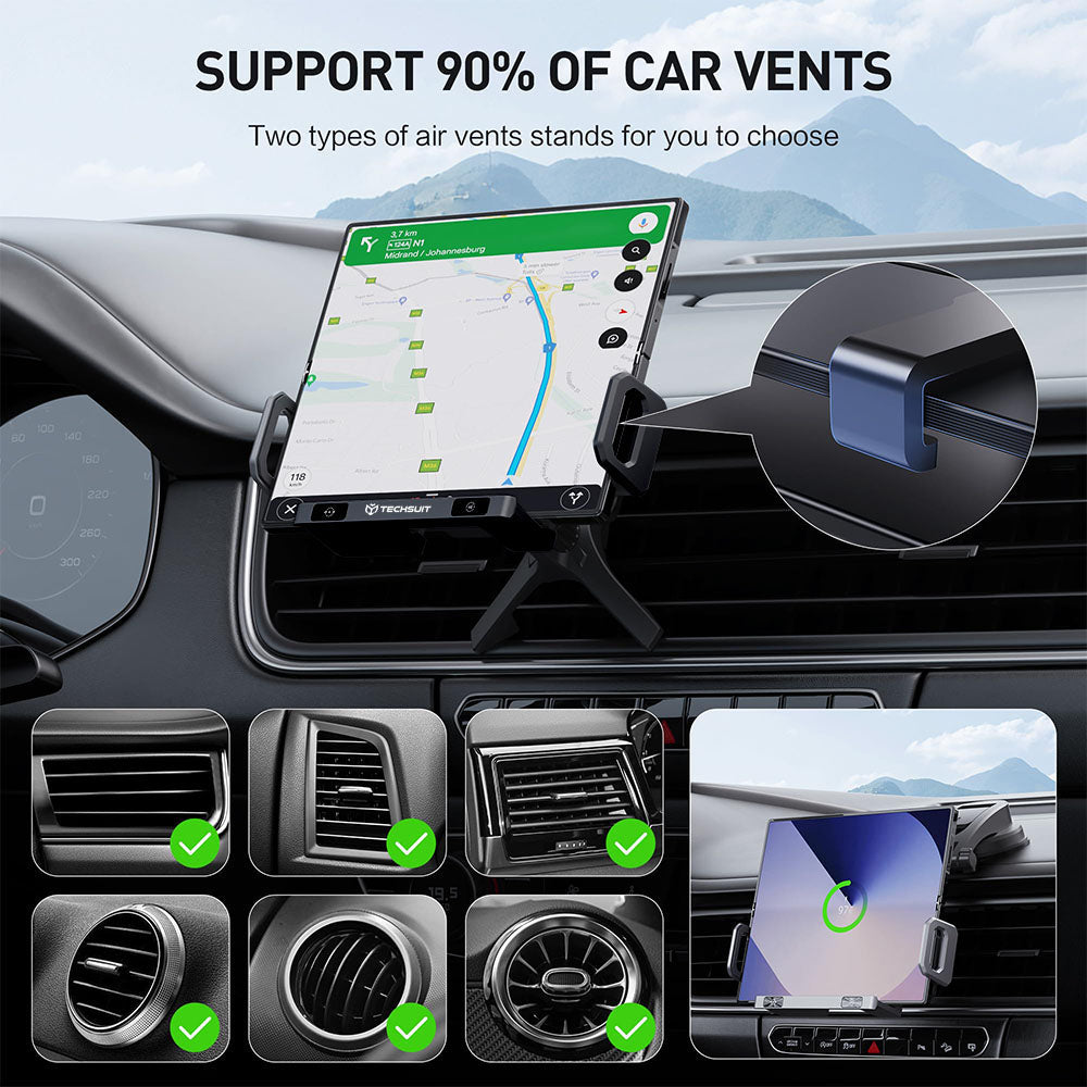 Techsuit - Premium Car Holder with Wireless Charging ModoDock (SW1) - for Air Vent, 90° Intelligent Rotation, 15W - Blac