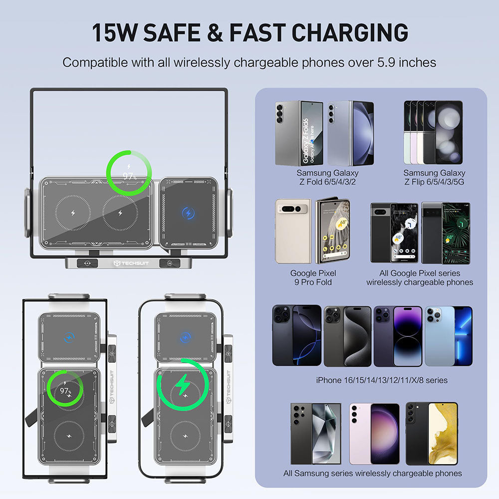 Techsuit - Premium Car Holder with Wireless Charging ModoDock (SW1) - for Air Vent, 90° Intelligent Rotation, 15W - Blac