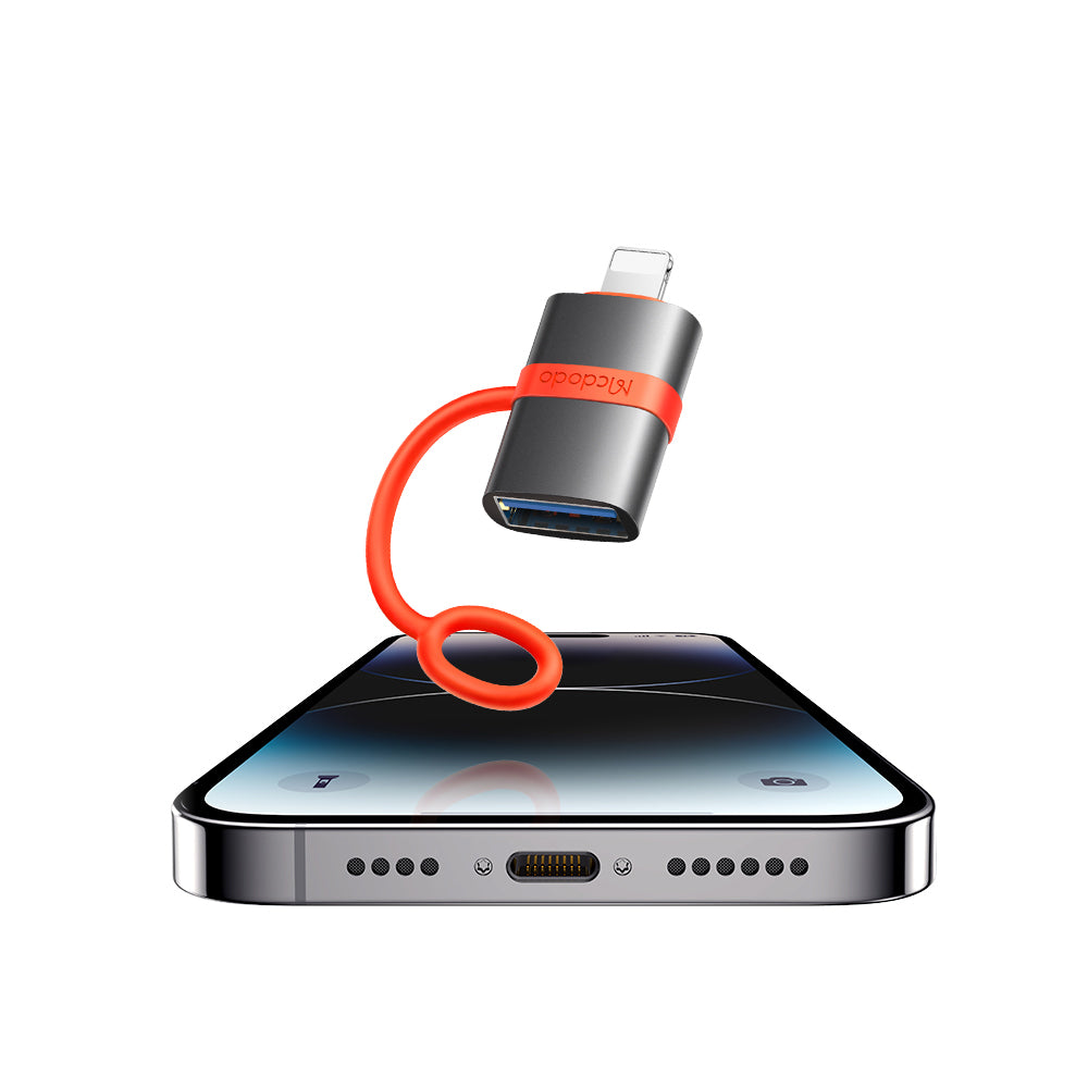 Mcdodo - Adapter (OT-2600) - with Silicone Hook, Aluminium Alloy, USB to Lightning, 480Mbps, Portable Design - Grey