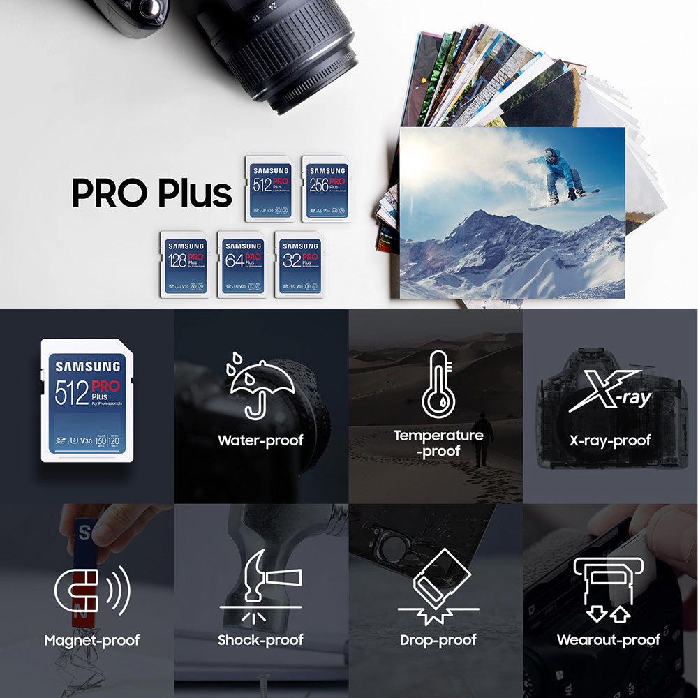 Samsung - Memory Card PRO Plus + Reader Full Size (MB-SD256KB/WW) - SDXC, 256GB, UHS-I, U3, V30, A2, 160MB/s - Blue/Whit