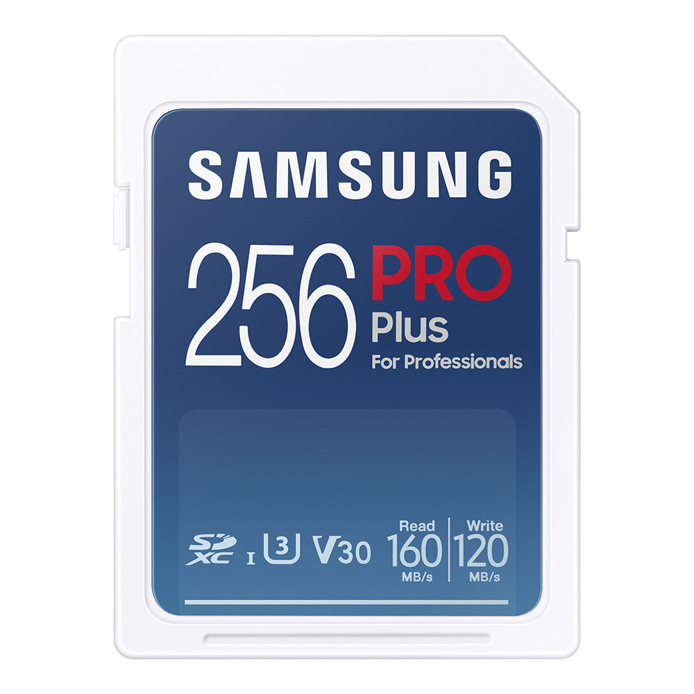 Samsung - Memory Card PRO Plus + Reader Full Size (MB-SD256KB/WW) - SDXC, 256GB, UHS-I, U3, V30, A2, 160MB/s - Blue/Whit