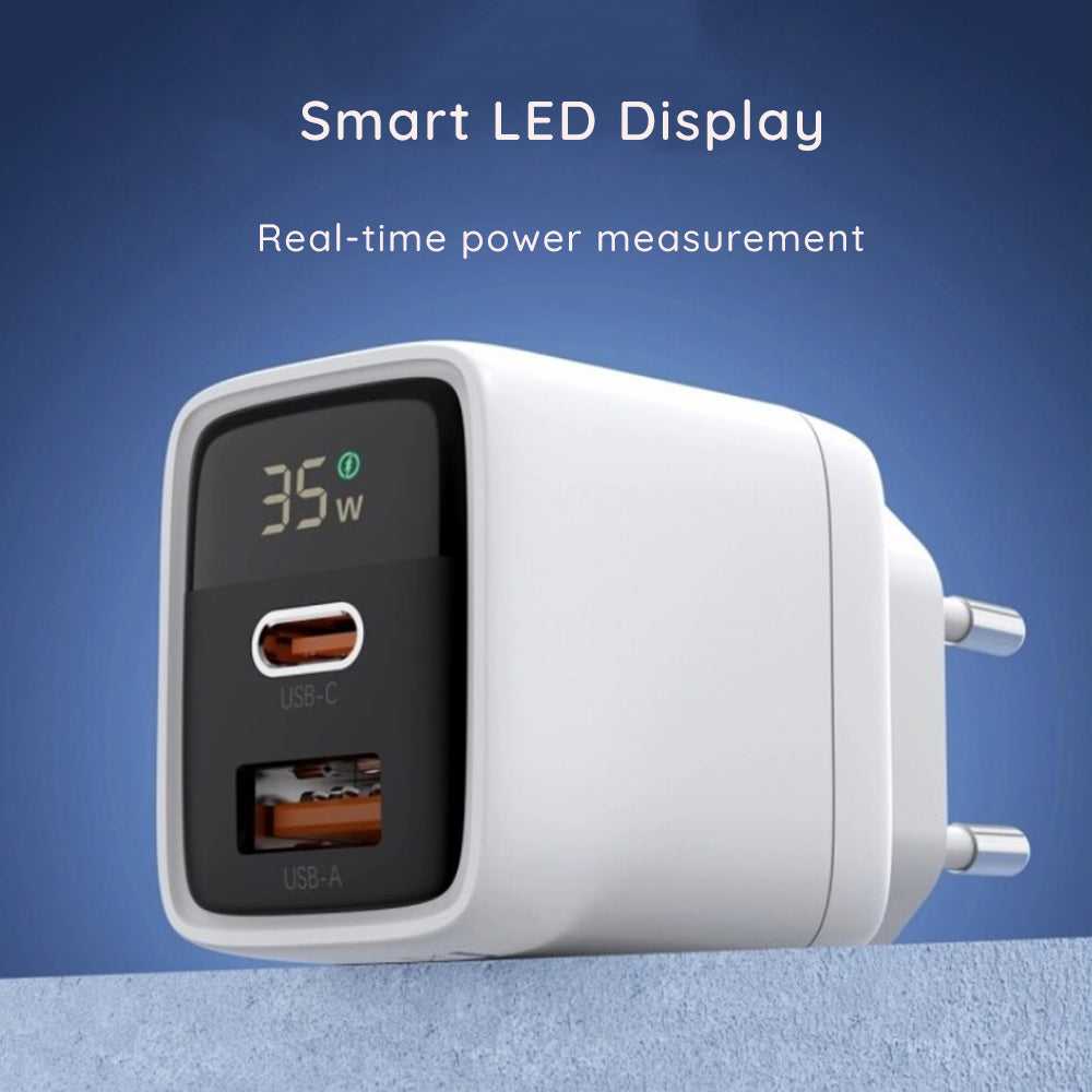 Techsuit - Wall Charger LEDChargX (CH3) - Type-C, USB, GaN Technology, Fast Charge, LED Display, PD35W - White