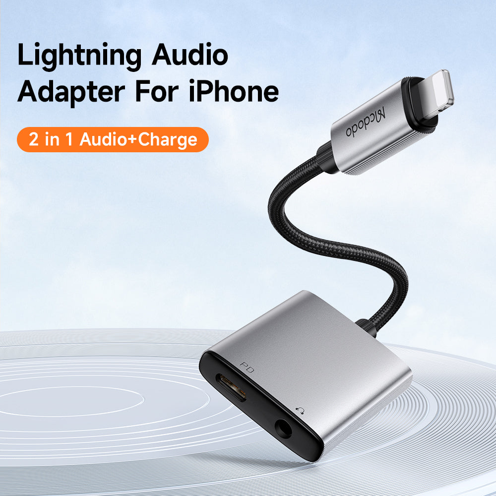 Mcdodo - Audio Adapter Wales Series (CA-5540) - Lightning to Lightning, DC 3.5mm, Aluminum Alloy, Nylon, 5V/2A, 12.5cm -