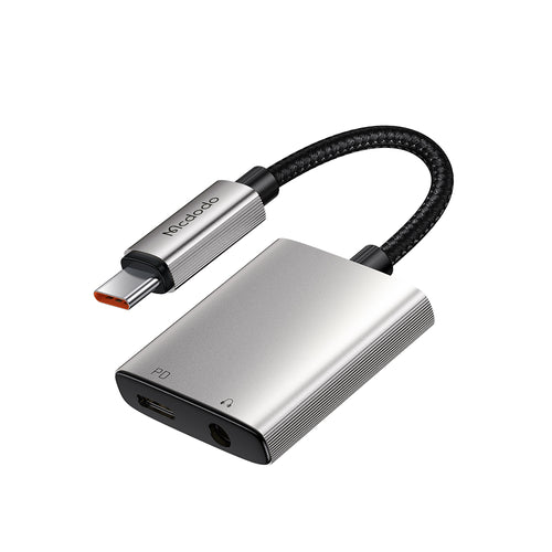 Mcdodo - Audio Adapter Wales Series (CA-5050) - Type-C to Type-C, DC 3.5mm, Aluminum Alloy, Nylon, PD60W, 12.5cm - Gray