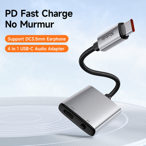 Mcdodo - Audio Adapter Wales Series (CA-5050) - Type-C to Type-C, DC 3.5mm, Aluminum Alloy, Nylon, PD60W, 12.5cm - Gray