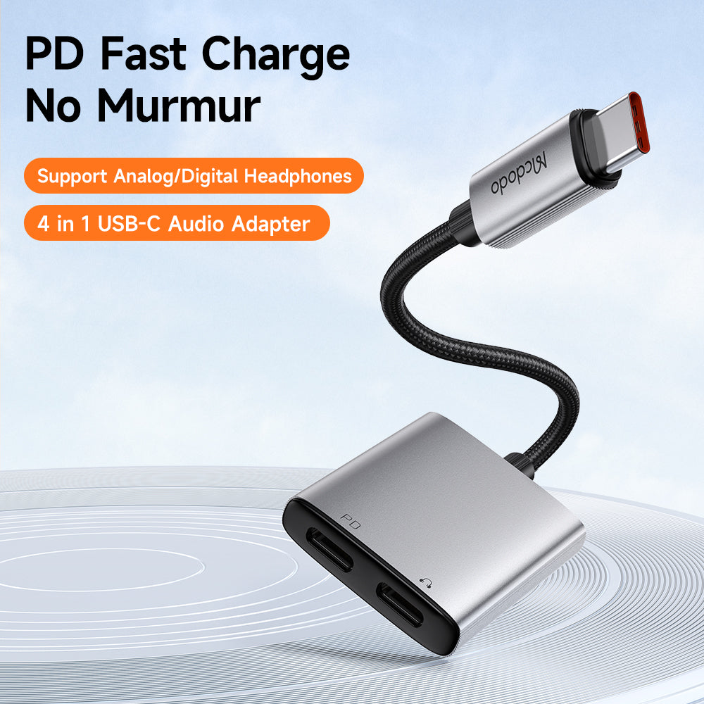 Mcdodo - Audio Adapter Wales Series (CA-5570) - Type-C to Type-C, Aluminum Alloy, Nylon, High Resolution, PD60W, 12.5cm 