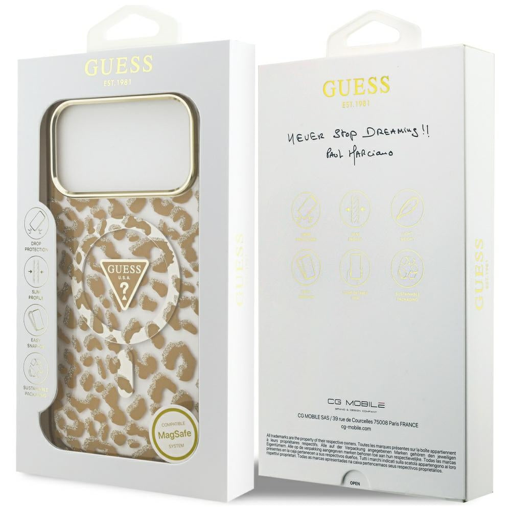 Husa de protectie Guess Leopard Glitter MagSafe compatibil cu iPhone 17 Pro Max, Maro