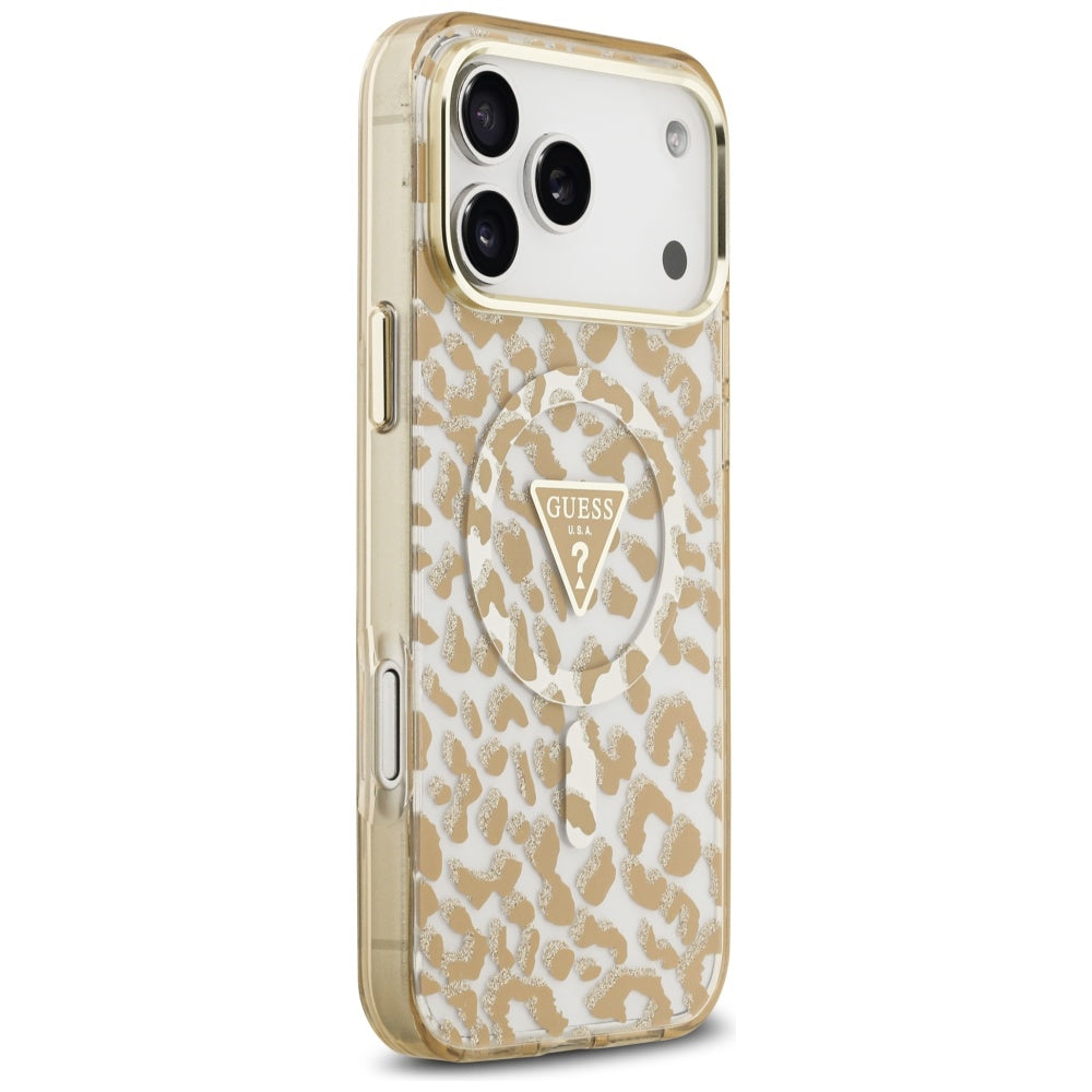 Husa de protectie Guess Leopard Glitter MagSafe compatibil cu iPhone 17 Pro Max, Maro