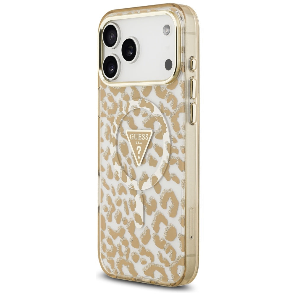 Husa de protectie Guess Leopard Glitter MagSafe compatibil cu iPhone 17 Pro Max, Maro