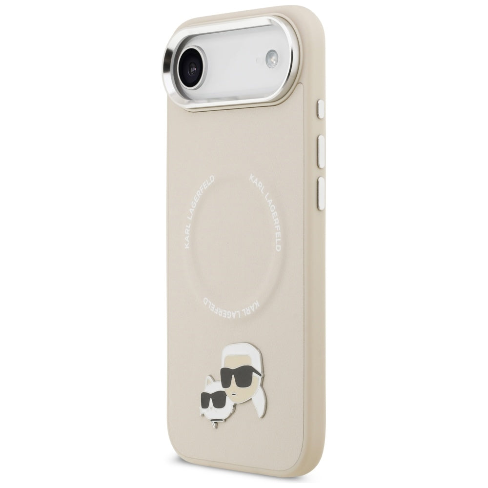 Karl Lagerfeld - Leather K&C Pins MagSafe (KLHMP17MPSMLRKCE) - iPhone 17 Air - Beige