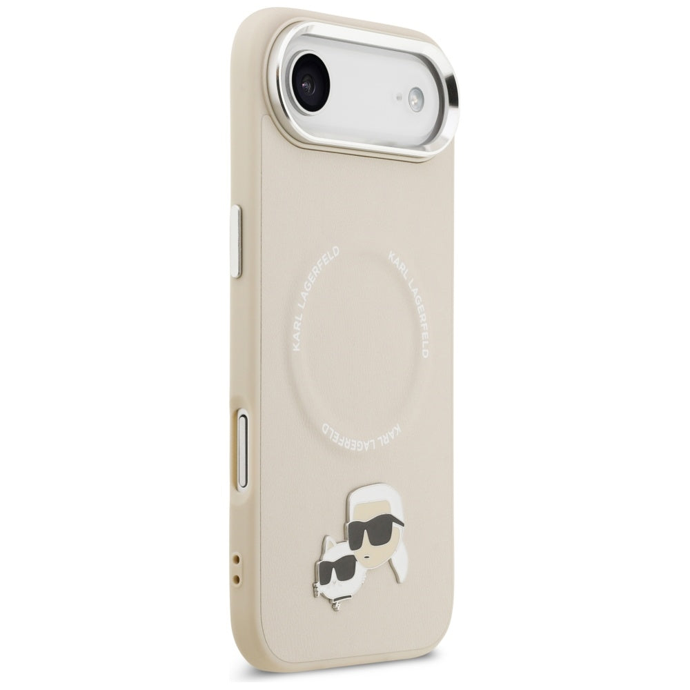 Karl Lagerfeld - Leather K&C Pins MagSafe (KLHMP17MPSMLRKCE) - iPhone 17 Air - Beige