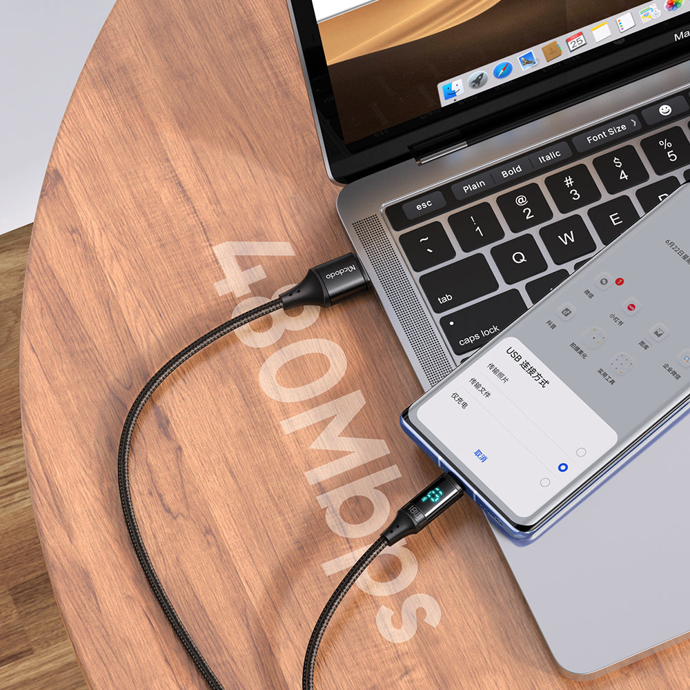 Mcdodo - Data Cable (CA-1070) - USB 2.0 to Micro-USB, with Digital Display, Nylon Braided, Aluminum Alloy, 3A, 1.2m - Bl