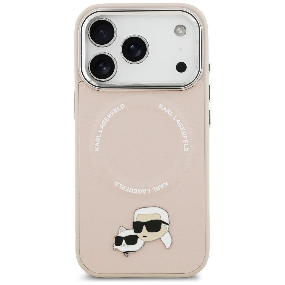 Karl Lagerfeld - Leather Karl & Choupette Pins MagSafe (KLHMP17XPSMLRKCP) - iPhone 17 Pro Max - Pink