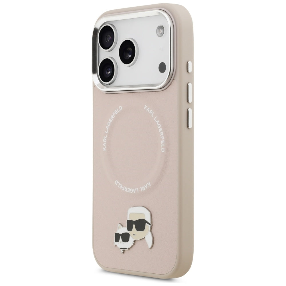 Karl Lagerfeld - Leather Karl & Choupette Pins MagSafe (KLHMP17XPSMLRKCP) - iPhone 17 Pro Max - Pink