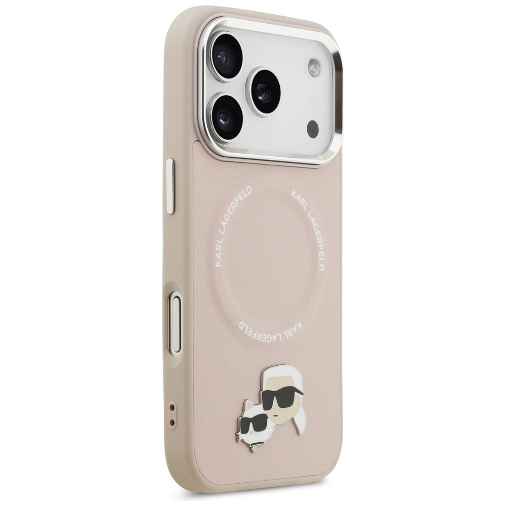 Karl Lagerfeld - Leather Karl & Choupette Pins MagSafe (KLHMP17XPSMLRKCP) - iPhone 17 Pro Max - Pink