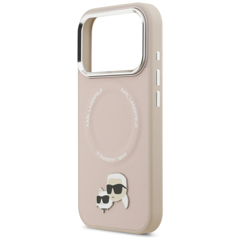 Karl Lagerfeld - Leather Karl & Choupette Pins MagSafe (KLHMP17XPSMLRKCP) - iPhone 17 Pro Max - Pink