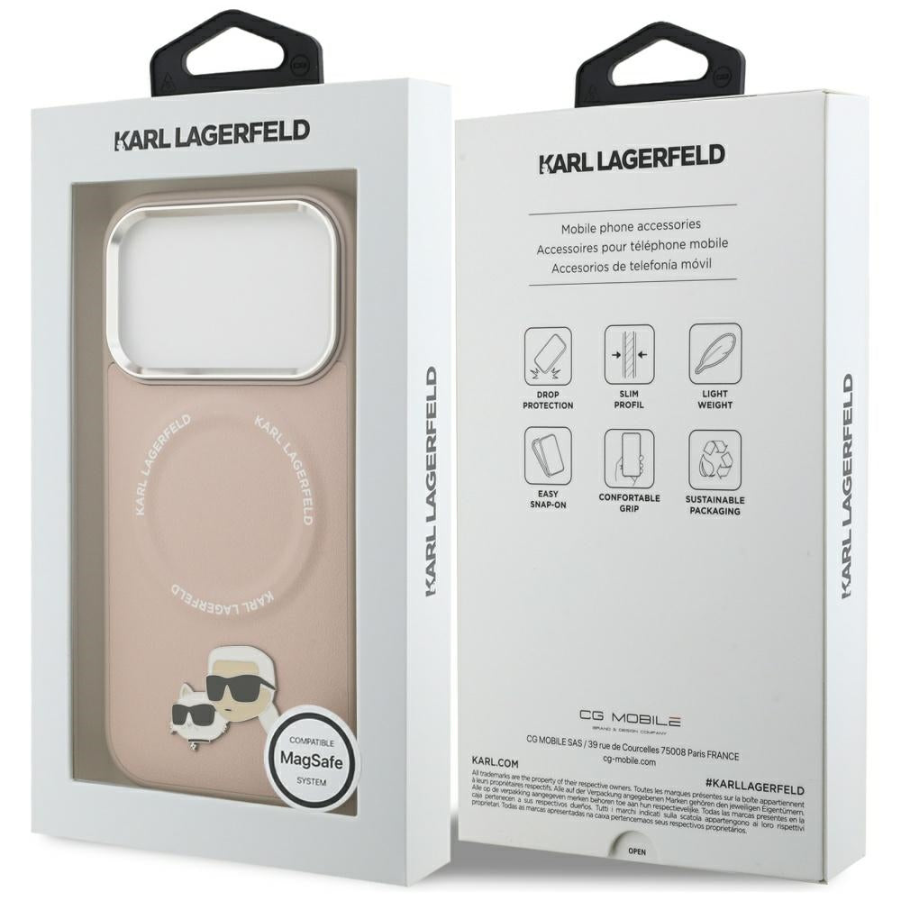 Karl Lagerfeld - Leather Karl & Choupette Pins MagSafe (KLHMP17XPSMLRKCP) - iPhone 17 Pro Max - Pink