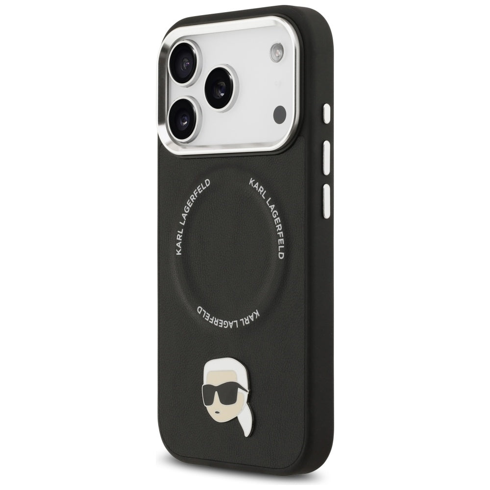 Karl Lagerfeld - Leather Karl Pin MagSafe (KLHMP17XPSMLRKLK) - iPhone 17 Pro Max - Black