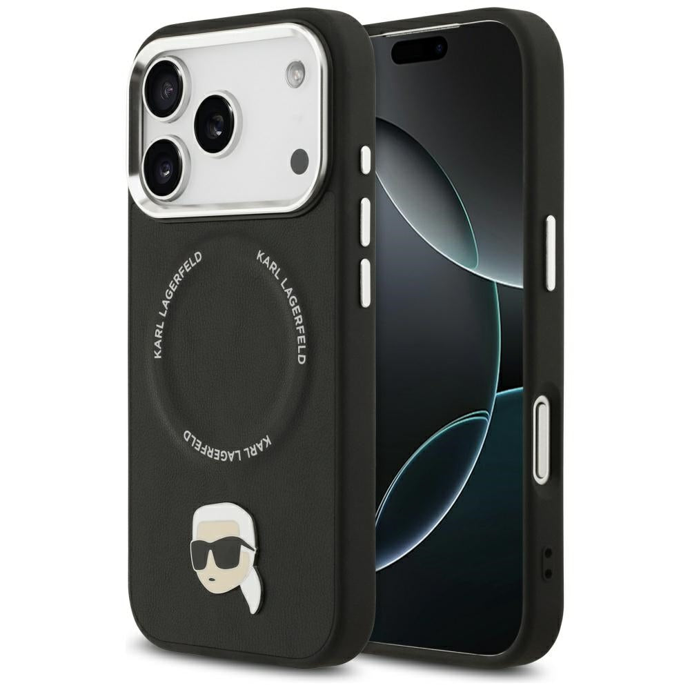 Karl Lagerfeld - Leather Karl Pin MagSafe (KLHMP17XPSMLRKLK) - iPhone 17 Pro Max - Black