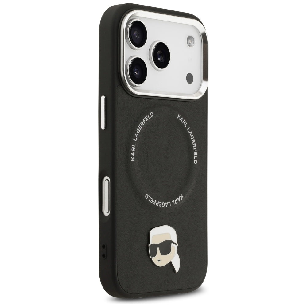 Karl Lagerfeld - Leather Karl Pin MagSafe (KLHMP17XPSMLRKLK) - iPhone 17 Pro Max - Black