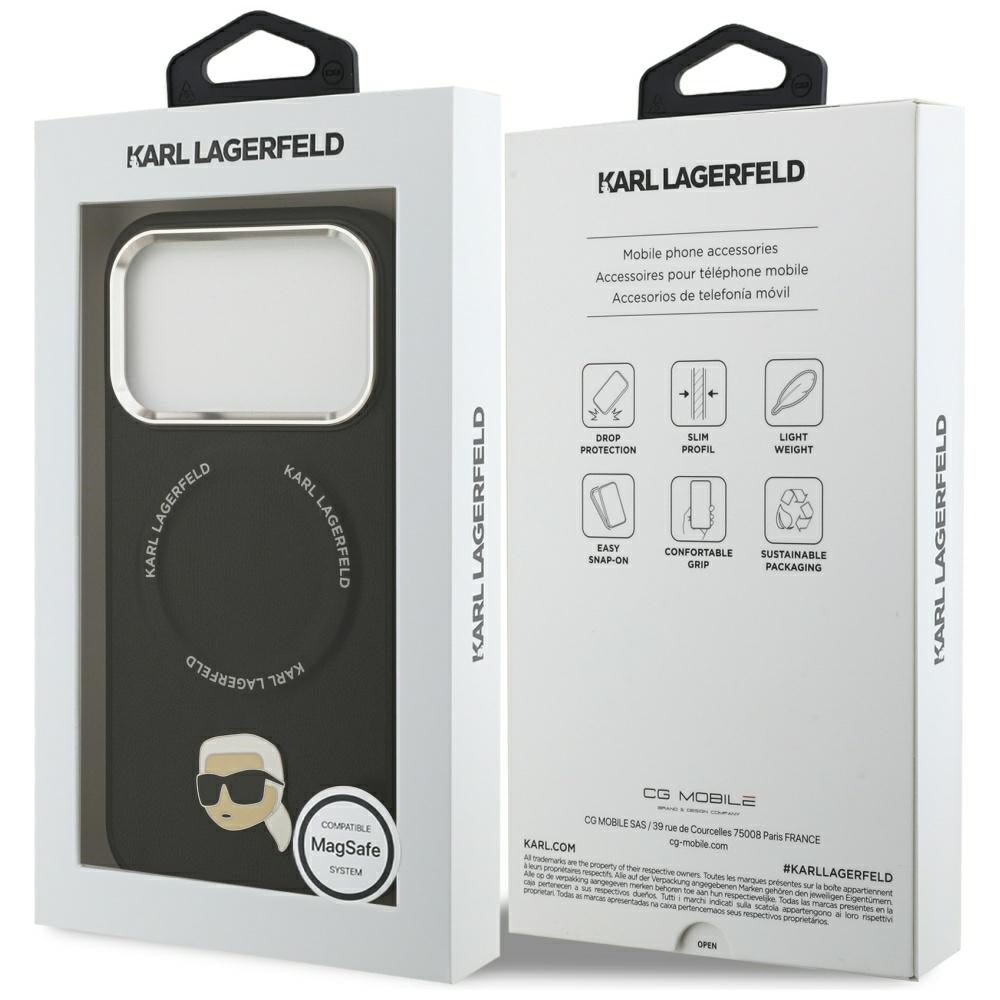 Karl Lagerfeld - Leather Karl Pin MagSafe (KLHMP17XPSMLRKLK) - iPhone 17 Pro Max - Black