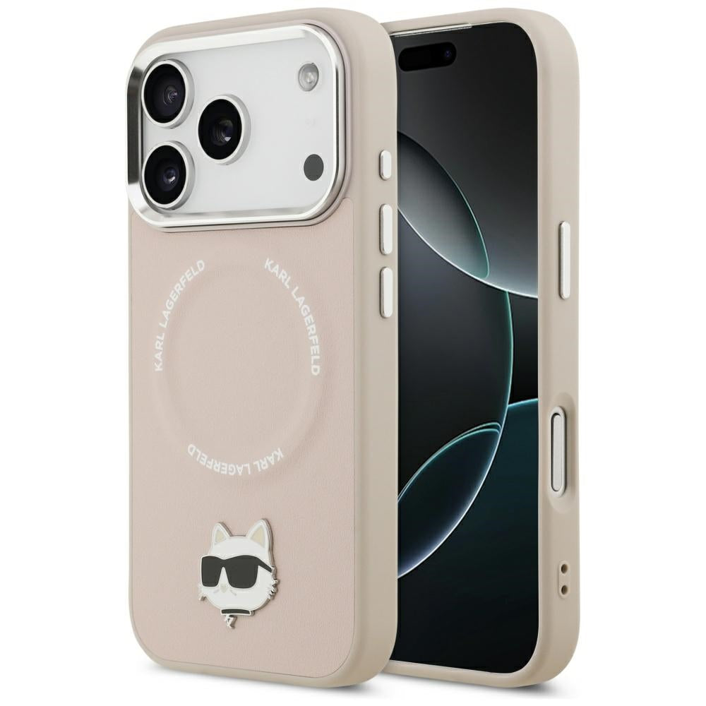 Karl Lagerfeld - Leather Choupette Pin MagSafe (KLHMP17LPSMLRCHP) - iPhone 17 Pro - Pink