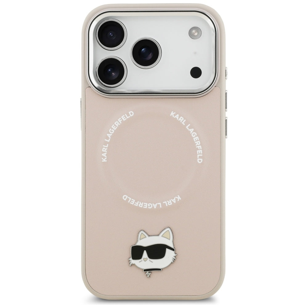 Karl Lagerfeld - Leather Choupette Pin MagSafe (KLHMP17XPSMLRCHP) - iPhone 17 Pro Max - Pink