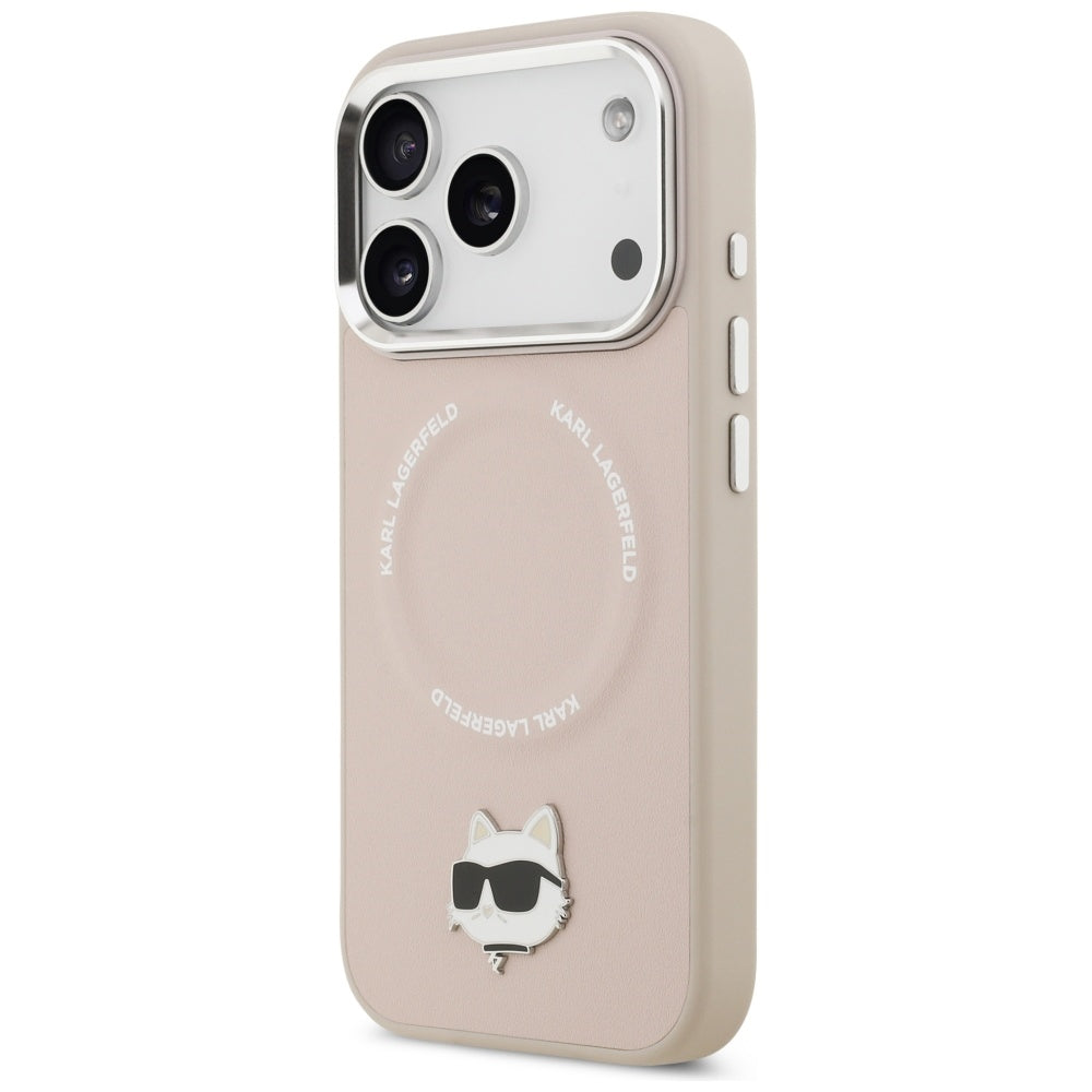 Karl Lagerfeld - Leather Choupette Pin MagSafe (KLHMP17XPSMLRCHP) - iPhone 17 Pro Max - Pink