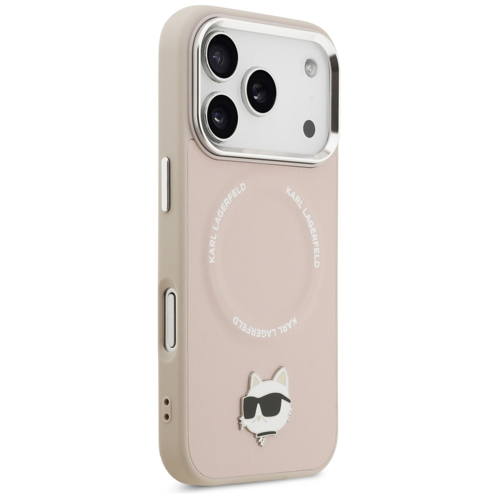 Karl Lagerfeld - Leather Choupette Pin MagSafe (KLHMP17XPSMLRCHP) - iPhone 17 Pro Max - Pink