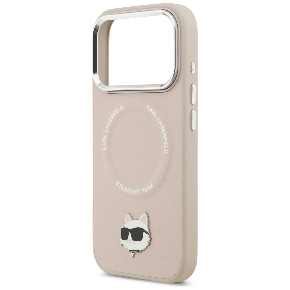 Karl Lagerfeld - Leather Choupette Pin MagSafe (KLHMP17XPSMLRCHP) - iPhone 17 Pro Max - Pink