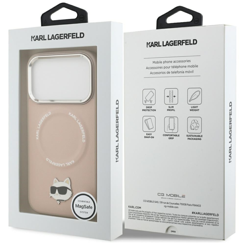 Karl Lagerfeld - Leather Choupette Pin MagSafe (KLHMP17XPSMLRCHP) - iPhone 17 Pro Max - Pink