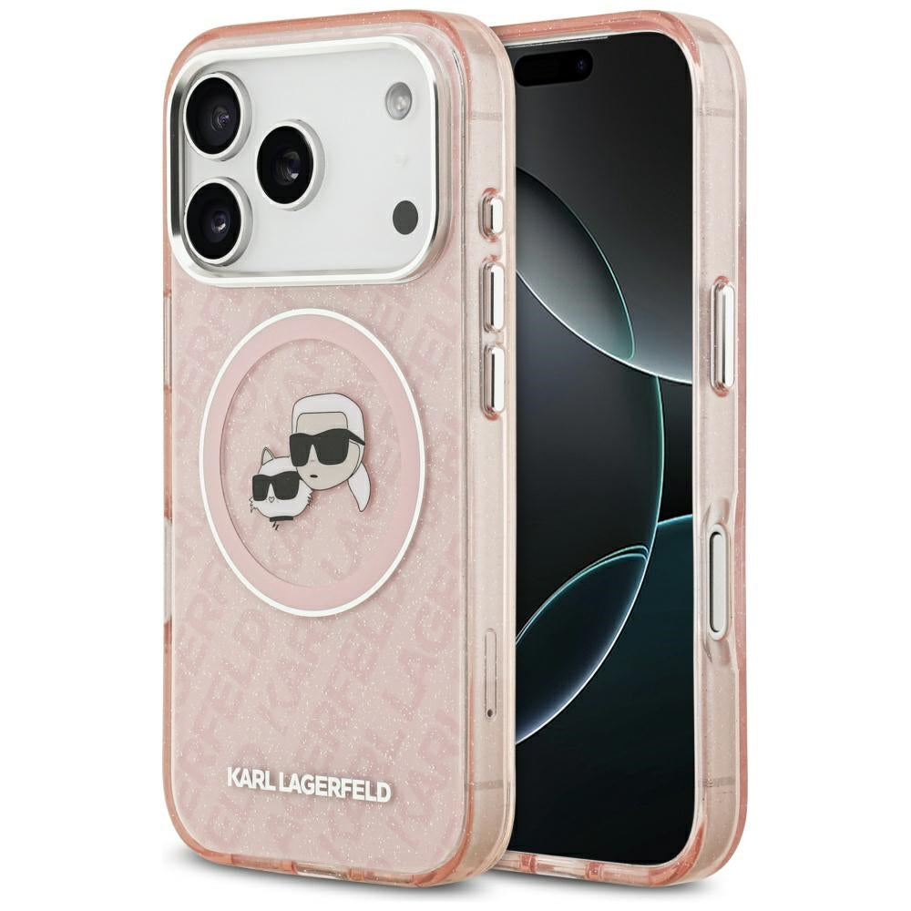 Karl Lagerfeld - IML Glitter K&C Heads Logo MagSafe (KLHMP17LHMKBKCHOP) - iPhone 17 Pro - Pink