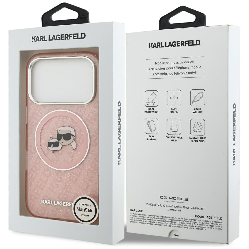 Karl Lagerfeld - IML Glitter K&C Heads Logo MagSafe (KLHMP17LHMKBKCHOP) - iPhone 17 Pro - Pink