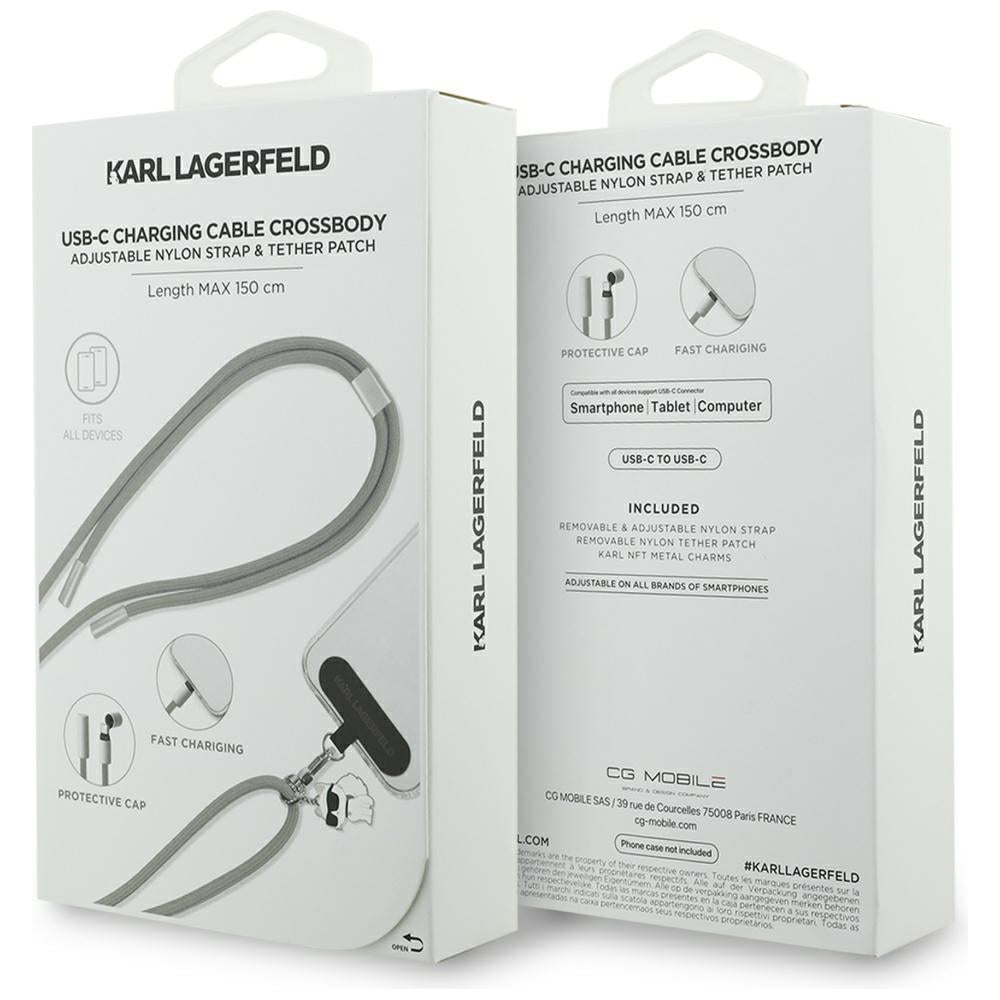 Karl Lagerfeld - Data Cable Choupette Charm (KLCCUCNMSCKIG) - Type-C to Type-C, Universal - Grey