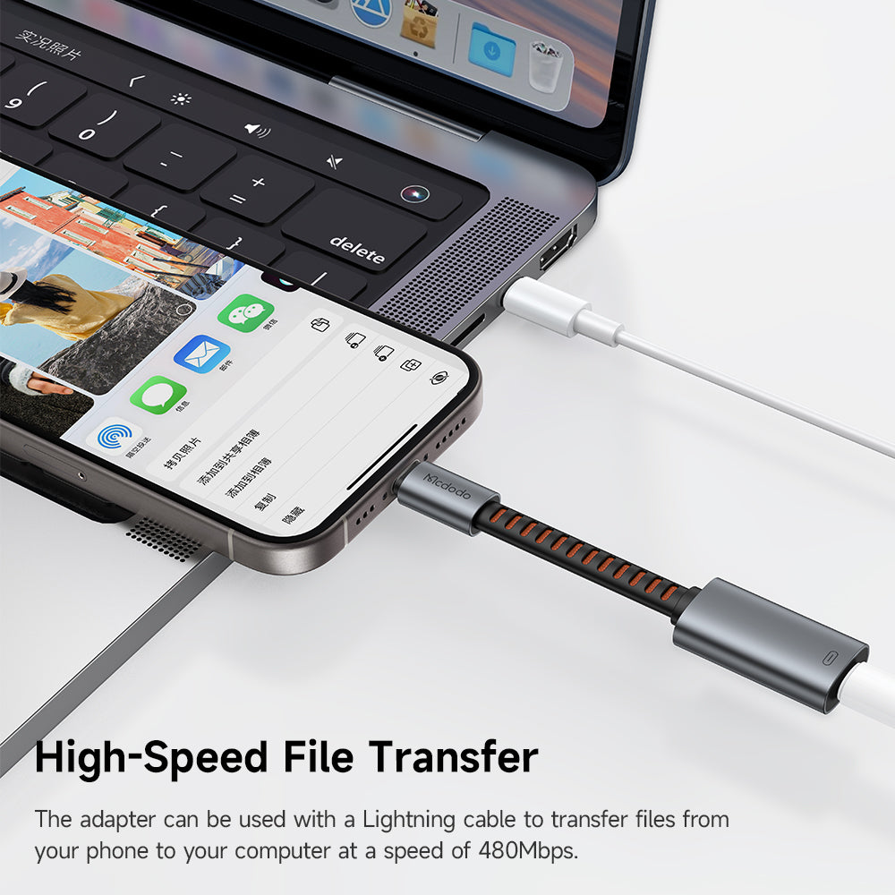 Mcdodo - Audio Adapter (CA-4870) - Lightning to Type-C, 2A, 24W, 480Mbps, OTG, Support Fast Charge, Call Function, 0.1m 