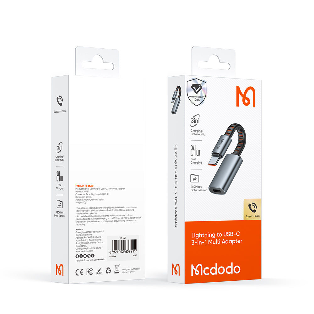 Mcdodo - Audio Adapter (CA-4870) - Lightning to Type-C, 2A, 24W, 480Mbps, OTG, Support Fast Charge, Call Function, 0.1m 