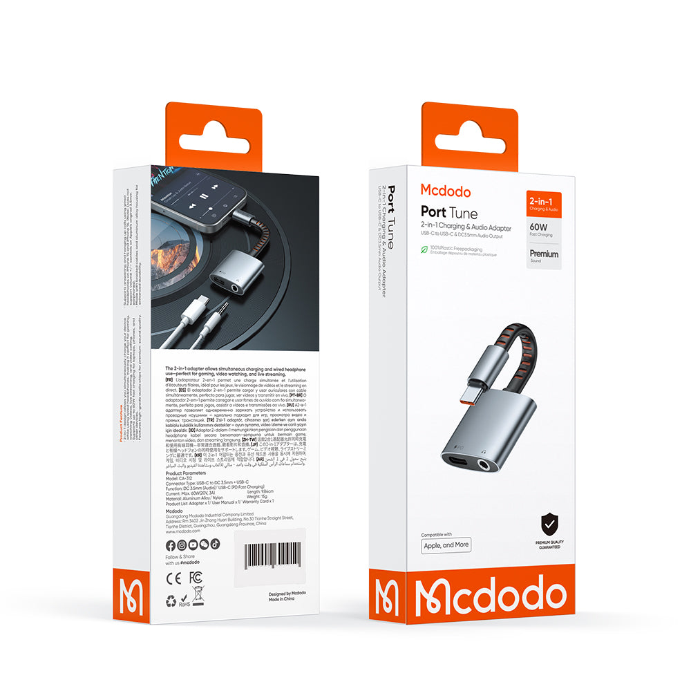 Mcdodo - Audio Adapter (CA-3120) - USB-C to USB-C & DC 3.5mm, PD60W, Premium Sound Quality, Aluminum Alloy/Nylon, 0.1m -