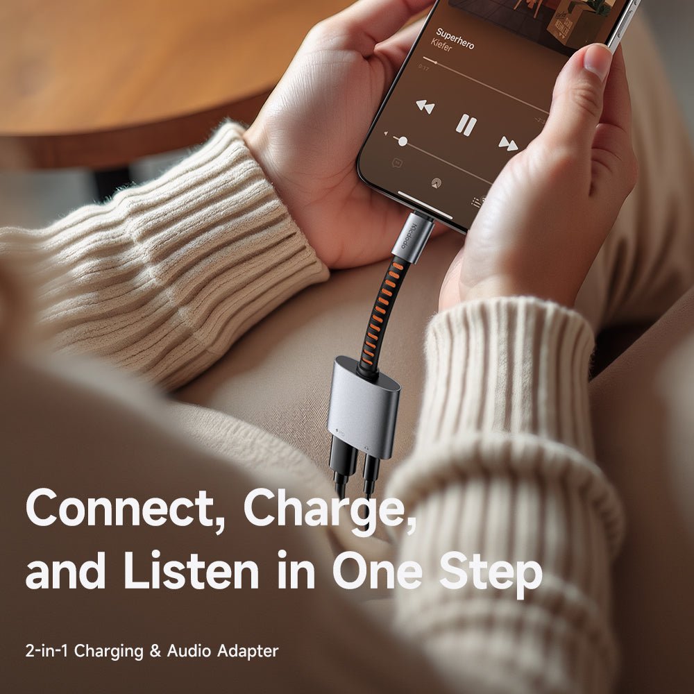 Mcdodo - Audio Adapter (CA-3120) - USB-C to USB-C & DC 3.5mm, PD60W, Premium Sound Quality, Aluminum Alloy/Nylon, 0.1m -
