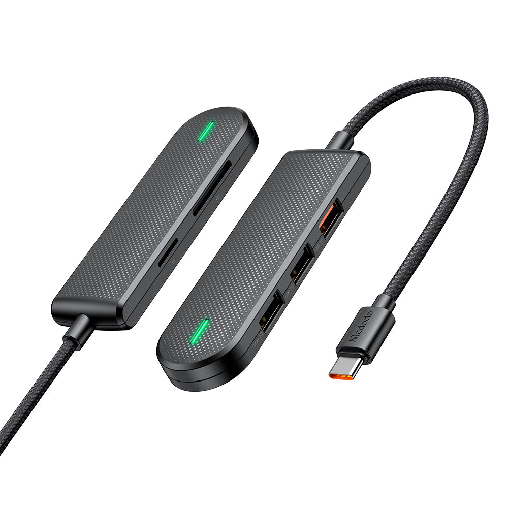 Mcdodo - Hub Star Series (HU-1430) - 5in1, 2x USB2.0, USB3.0, SD/TF Card Slot, 5Gbps, ABS+Nylon, Type-C Cable, 15cm - Bl