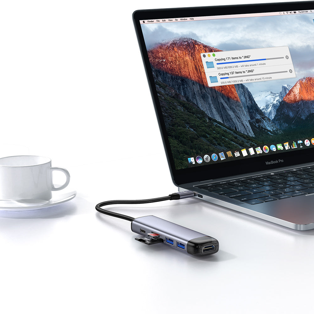 Mcdodo - Hub (HU-7740) - 6in1, 2x USB3.0, Type-C PD100W, HDMI 4K, SD/TF Card Slot, 5Gbps, 2TB, Type-C Cable - Gray