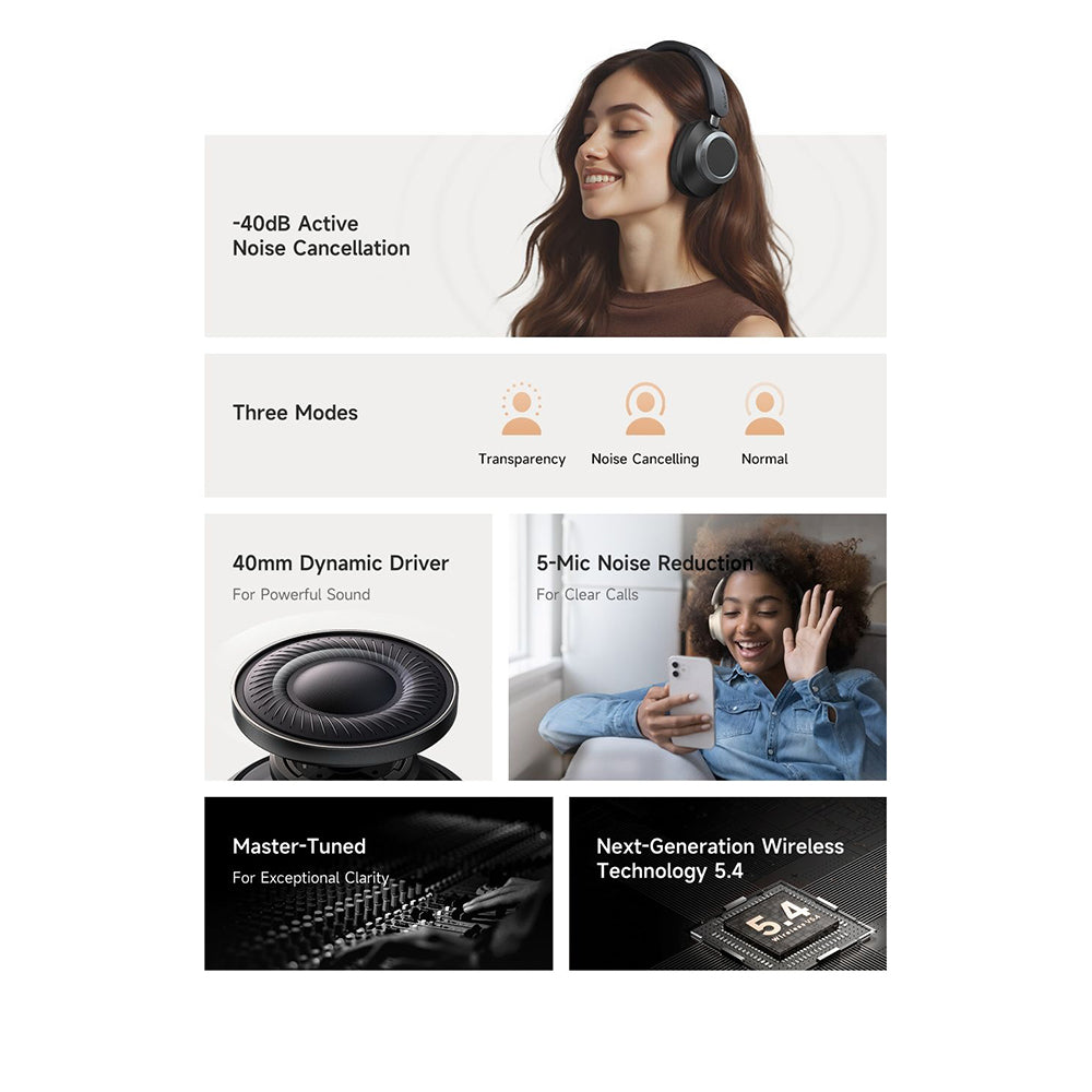 Mcdodo - Wireless Headphones T03 Series (HP-5821) - On-Ear, Bluetooth V5.4, 500mAh, ANC Technology - Beige