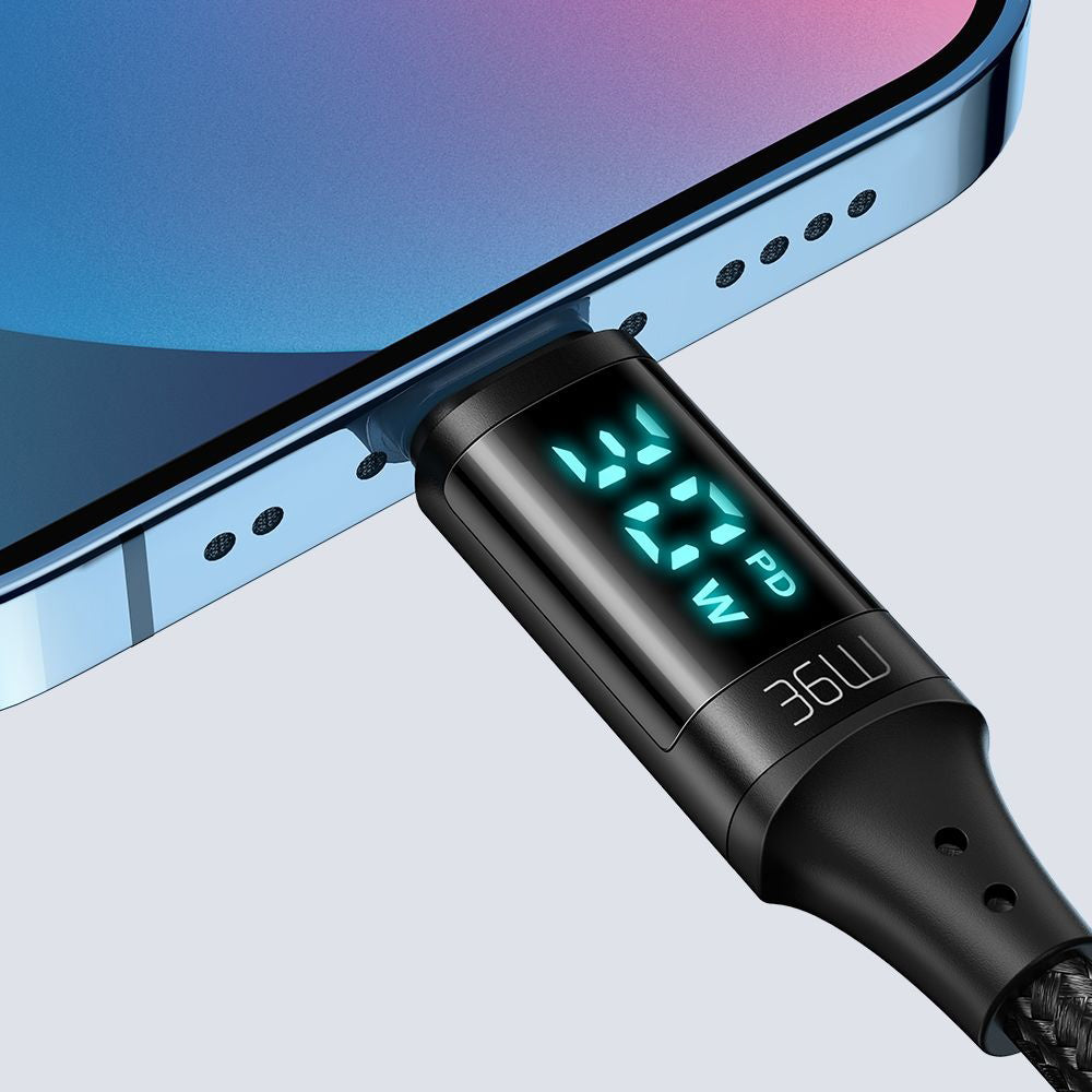 Mcdodo - Data Cable (CA-1030) - Type-C to Lightning, with Digital Display, Nylon Braided, Aluminum Alloy, 36W, 1.2m - Bl