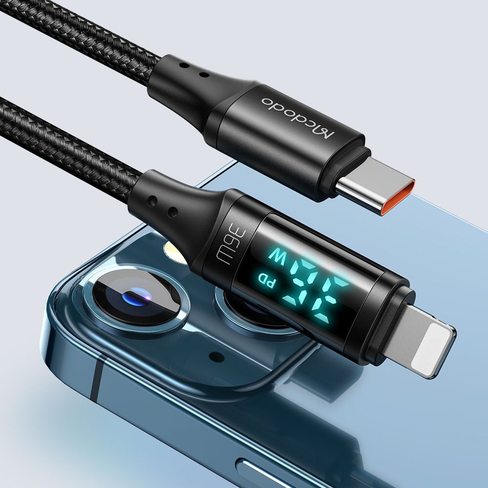 Mcdodo - Data Cable (CA-1030) - Type-C to Lightning, with Digital Display, Nylon Braided, Aluminum Alloy, 36W, 1.2m - Bl
