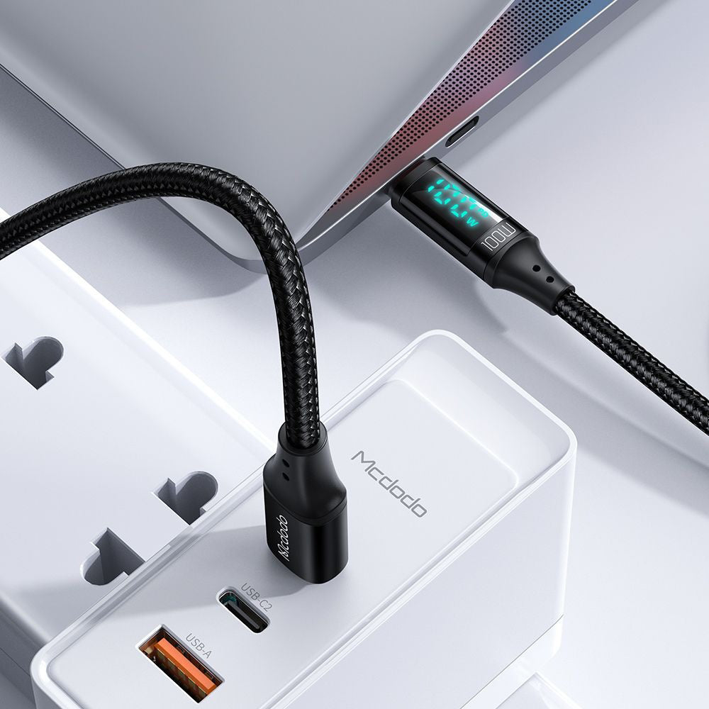Mcdodo - Data Cable (CA-1100) - Type-C to Type-C, with Digital Display, Nylon Braided, Aluminum Alloy, 100W, 1.2m - Blac