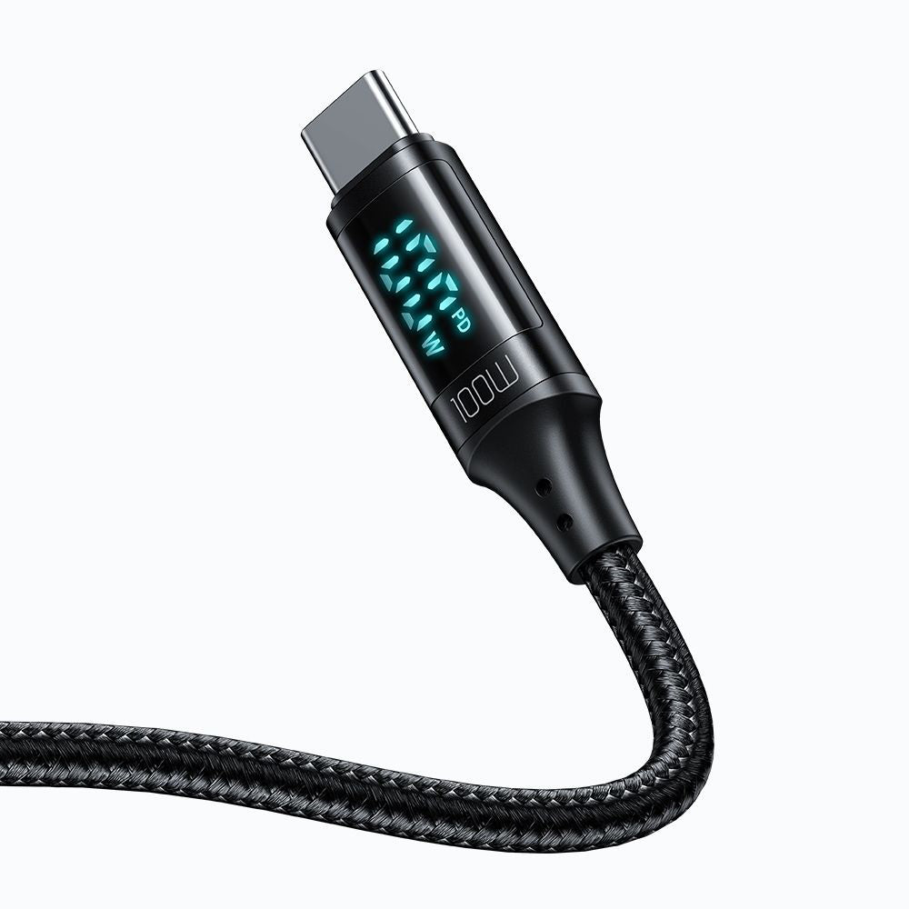 Mcdodo - Data Cable (CA-1100) - Type-C to Type-C, with Digital Display, Nylon Braided, Aluminum Alloy, 100W, 1.2m - Blac