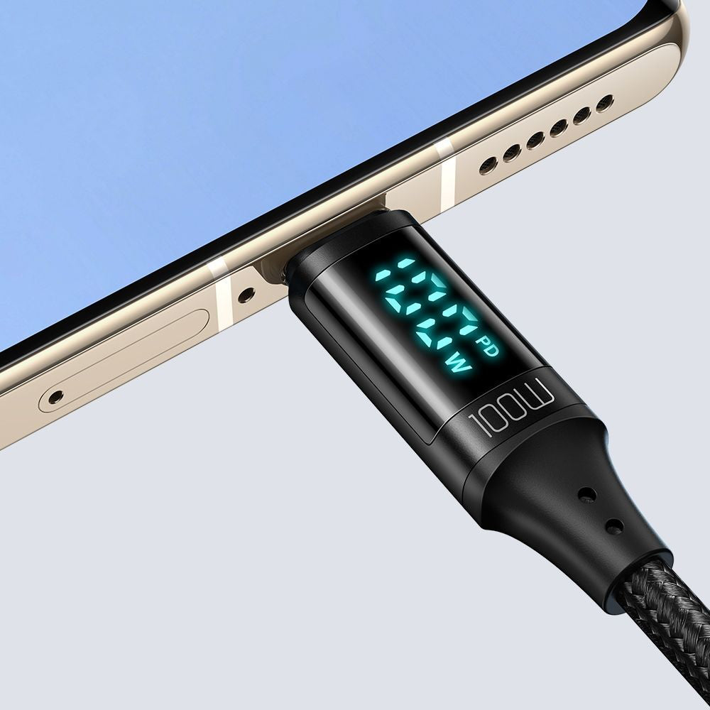 Mcdodo - Data Cable (CA-1100) - Type-C to Type-C, with Digital Display, Nylon Braided, Aluminum Alloy, 100W, 1.2m - Blac