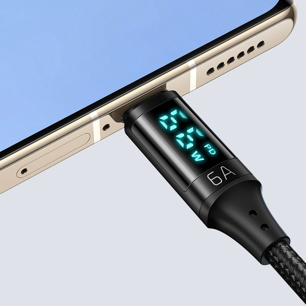Mcdodo - Data Cable (CA-1080) - USB 2.0 to Type-C, with Digital Display, Nylon Braided, Aluminum Alloy, 6A, 1.2m - Black